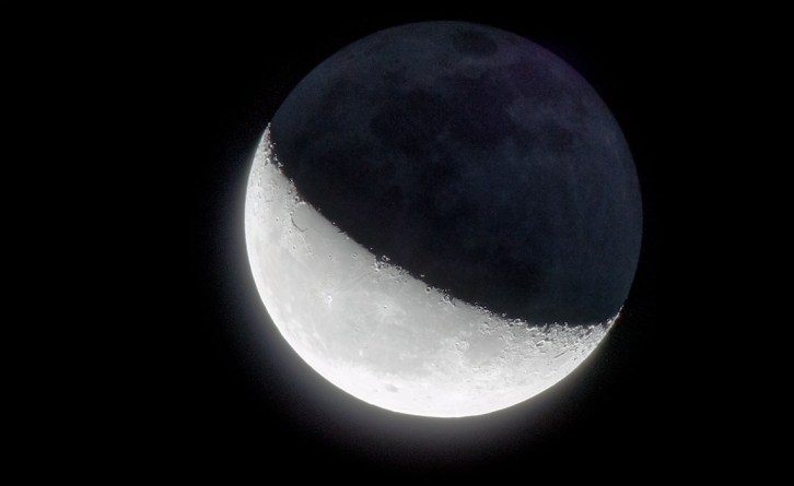 A "high dynamic range" moon, showing both the light and dark parts of the moon simultaneously.